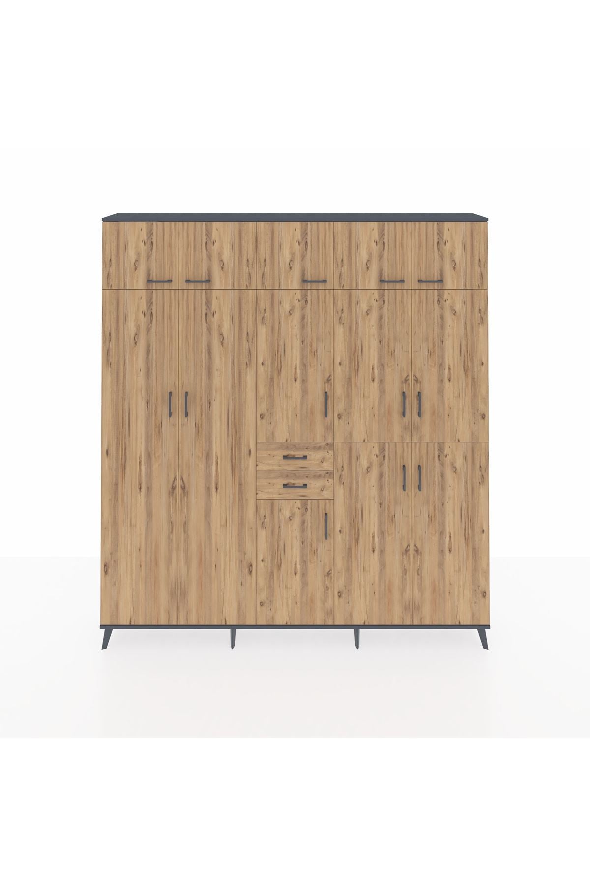 Arges Gardrop 10 Raflı 2 Çekmeceli 3 Askılı 220x30x243 Antrasit-Çam