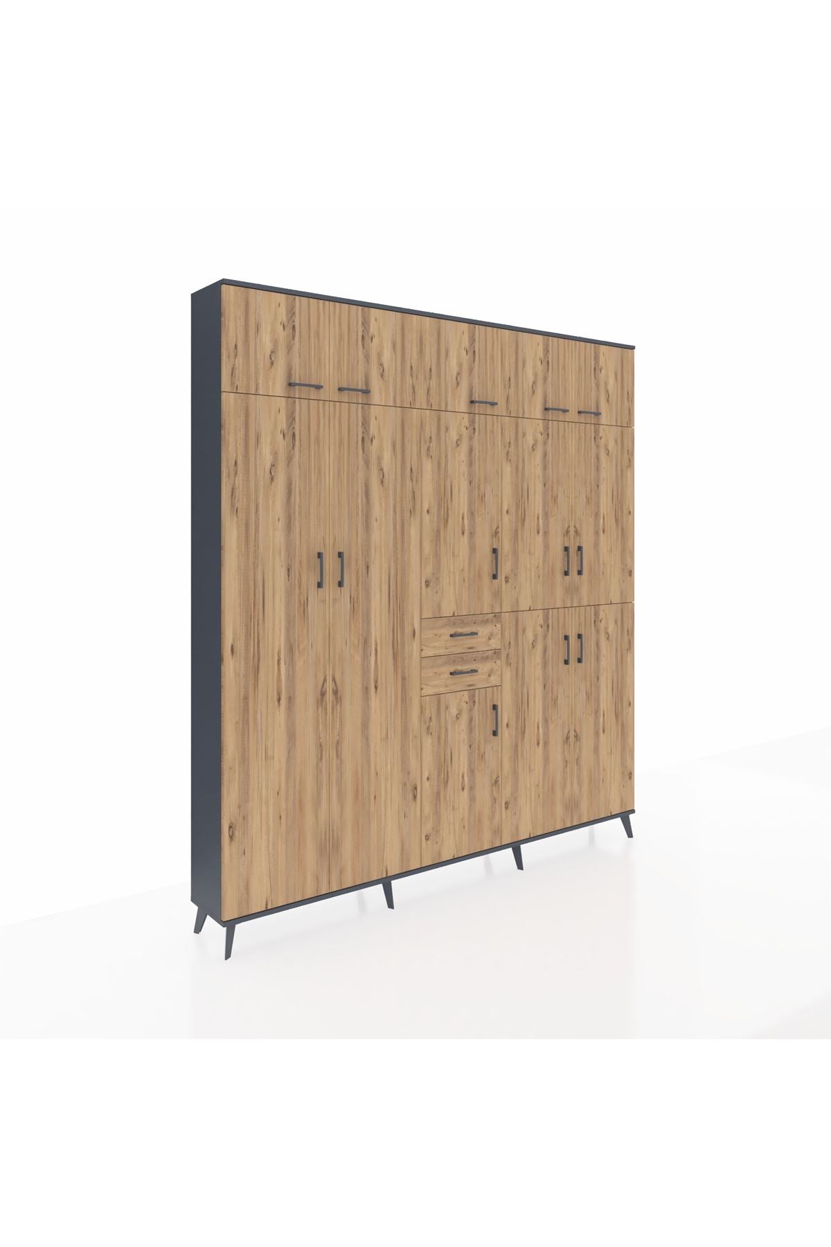 Arges Gardrop 10 Raflı 2 Çekmeceli 3 Askılı 220x30x243 Antrasit-Çam