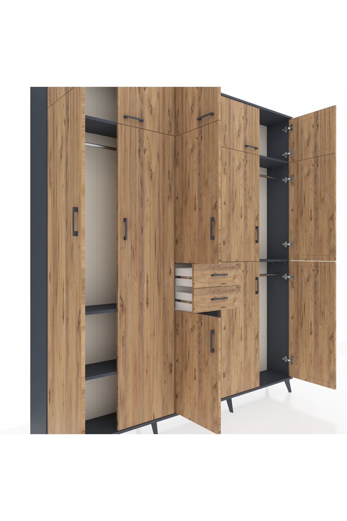 Arges Gardrop 10 Raflı 2 Çekmeceli 3 Askılı 220x30x243 Antrasit-Çam