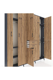 Arges Gardrop 10 Raflı 2 Çekmeceli 3 Askılı 220x30x243 Antrasit-Çam