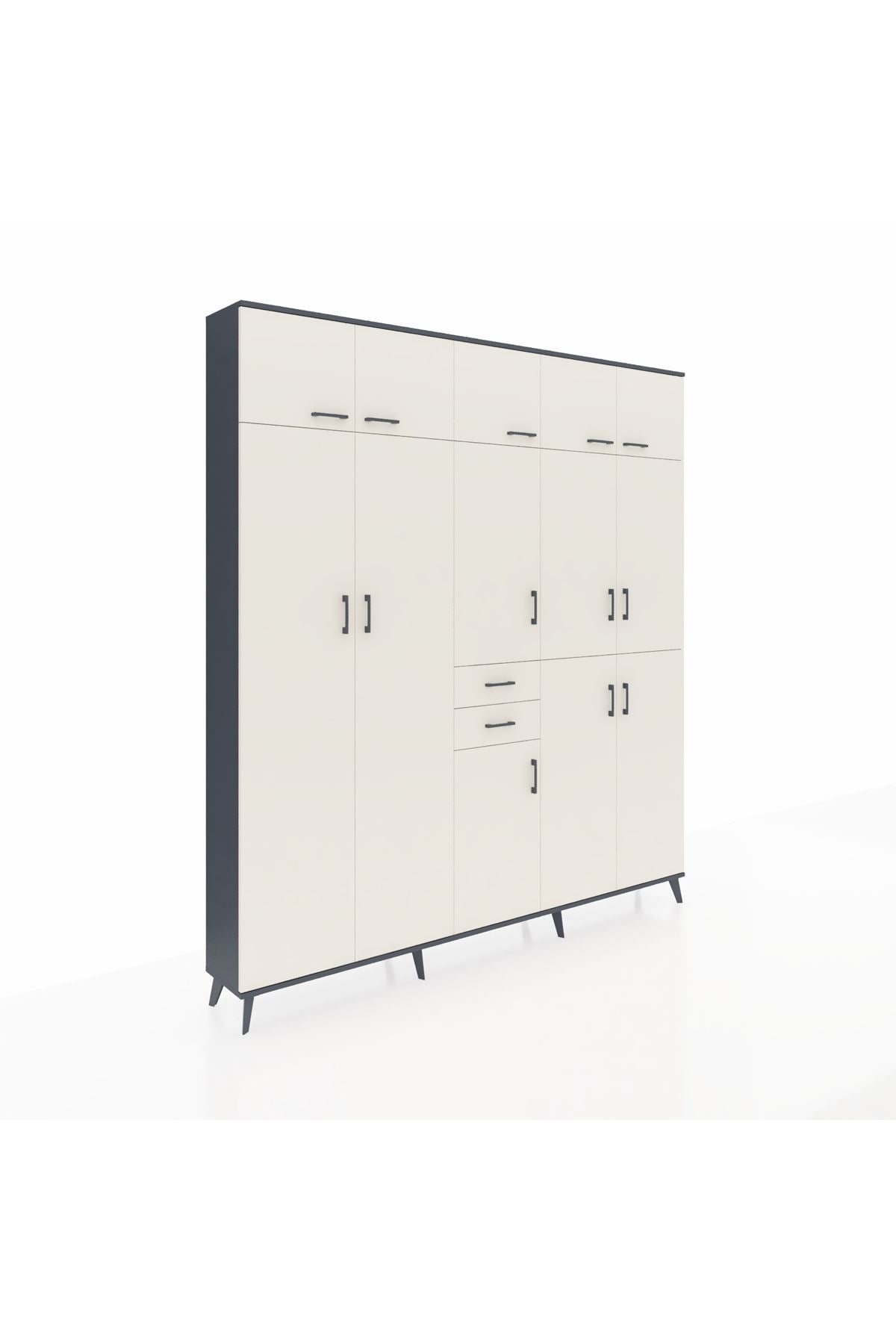 Arges Gardrop 10 Raflı 2 Çekmeceli 3 Askılı 220x30x243 Antrasit-Aytaşı