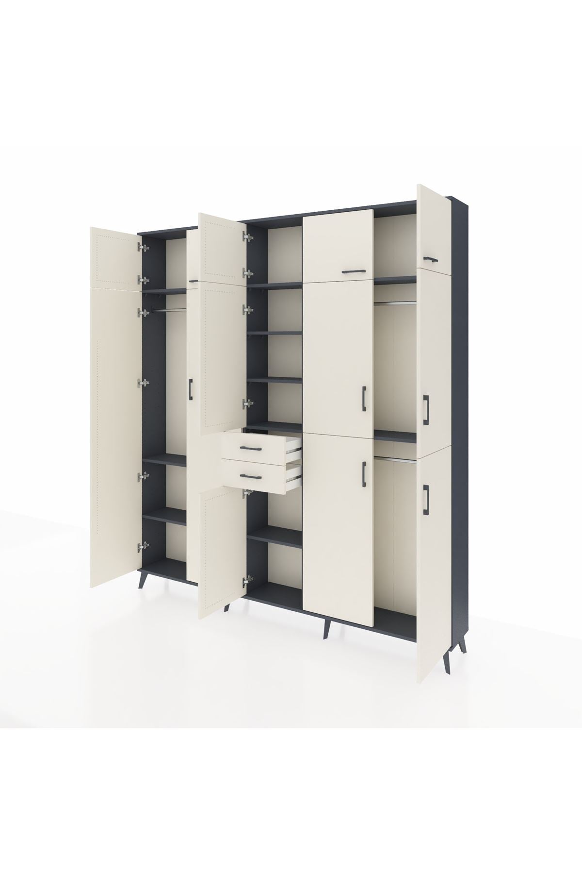 Arges Gardrop 10 Raflı 2 Çekmeceli 3 Askılı 220x30x243 Antrasit-Aytaşı