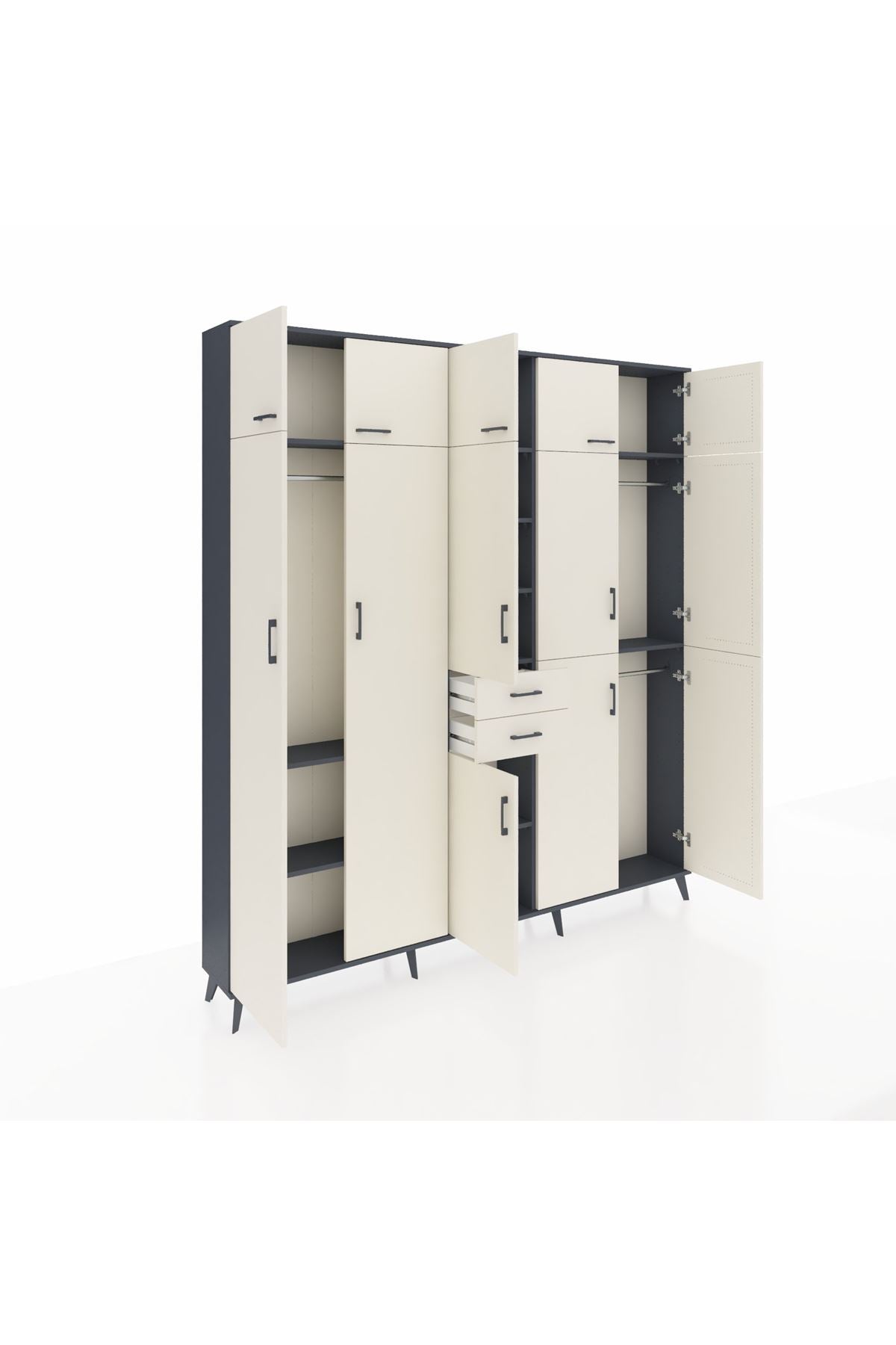 Arges Gardrop 10 Raflı 2 Çekmeceli 3 Askılı 220x30x243 Antrasit-Aytaşı