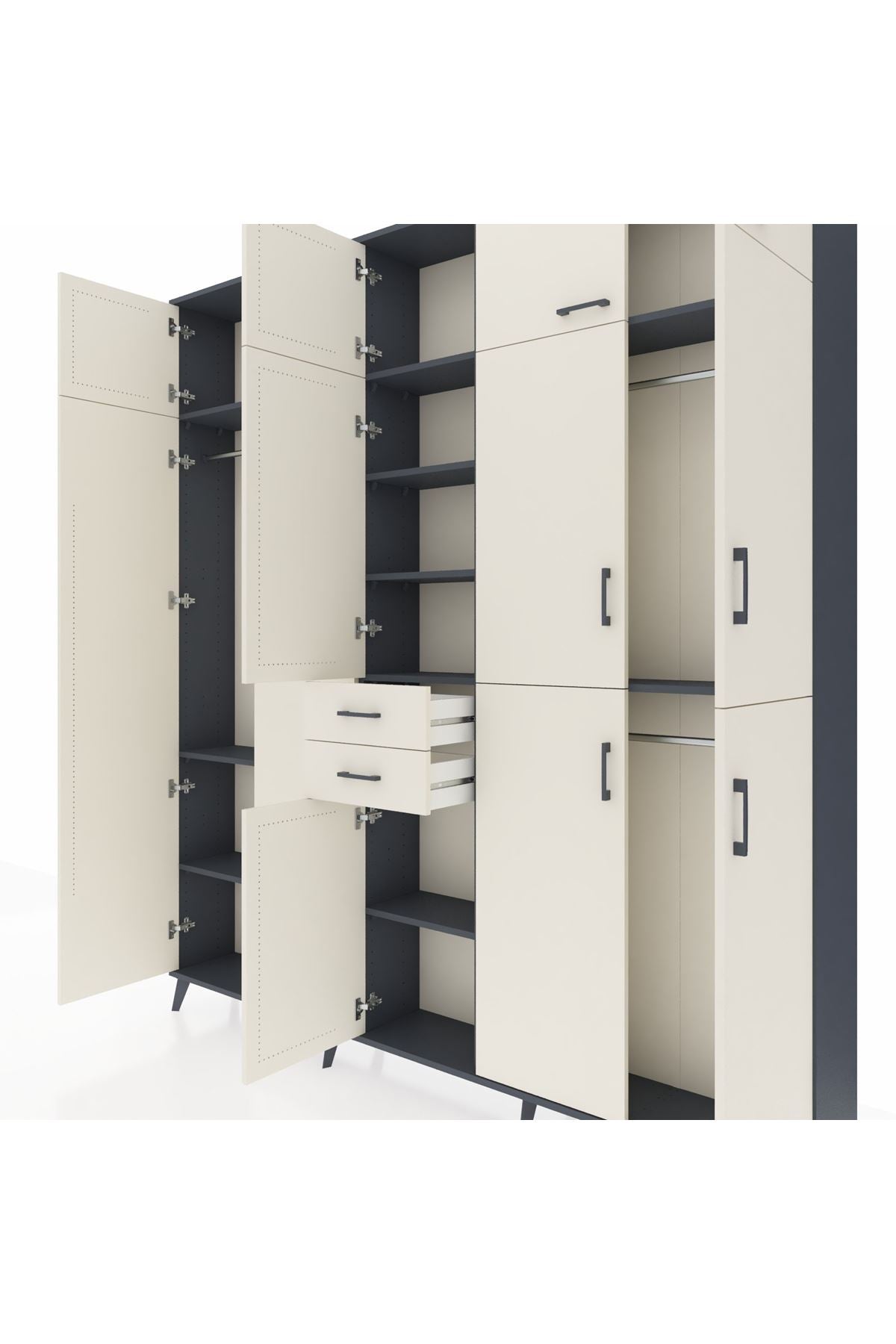 Arges Gardrop 10 Raflı 2 Çekmeceli 3 Askılı 220x30x243 Antrasit-Aytaşı