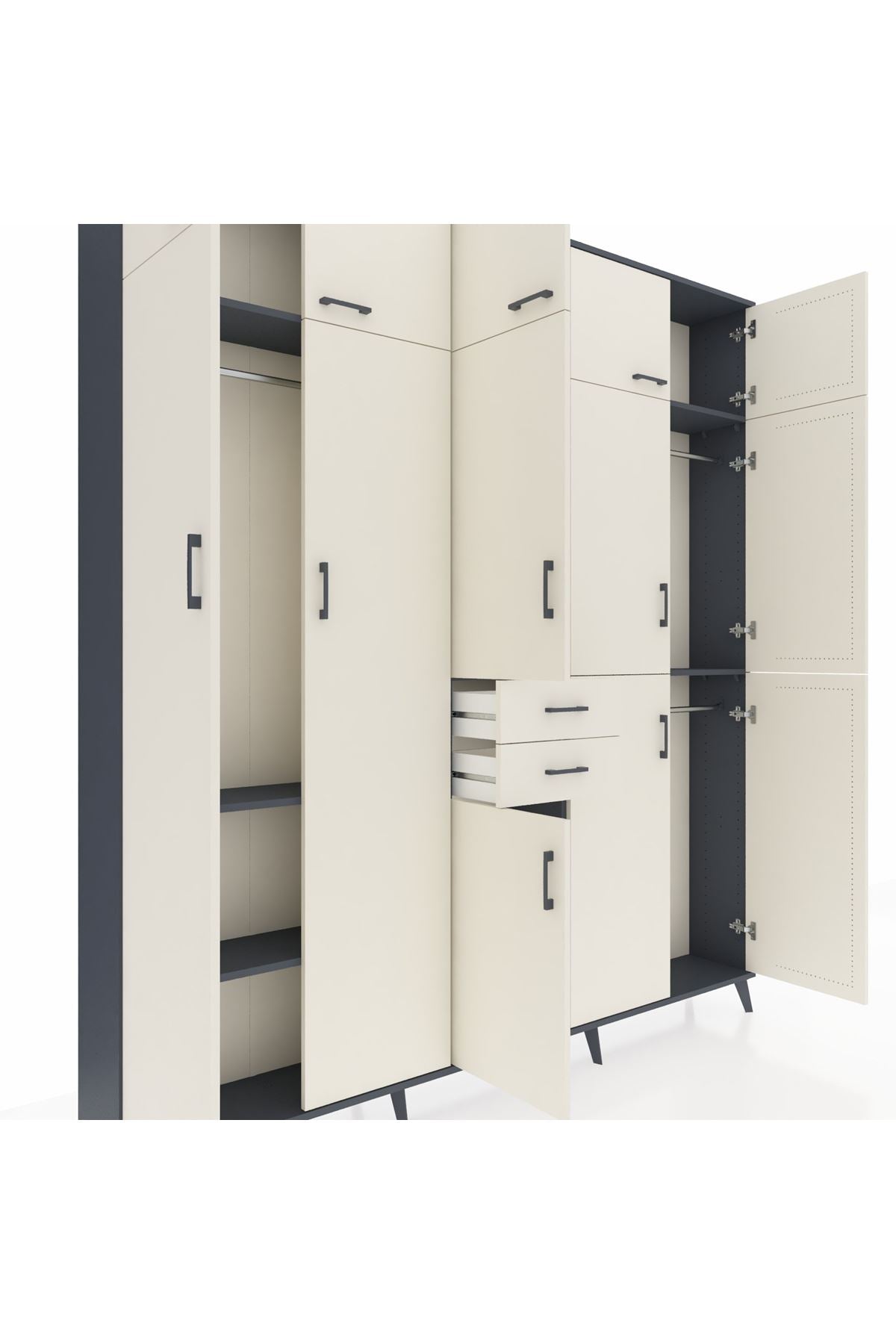 Arges Gardrop 10 Raflı 2 Çekmeceli 3 Askılı 220x30x243 Antrasit-Aytaşı