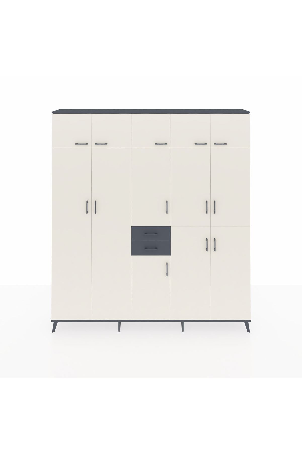 Arges Dolap 10 Raflı 2 Çekmeceli 3 Askılı 220x30x243 Antrasit-Aytaşı/Antrasit