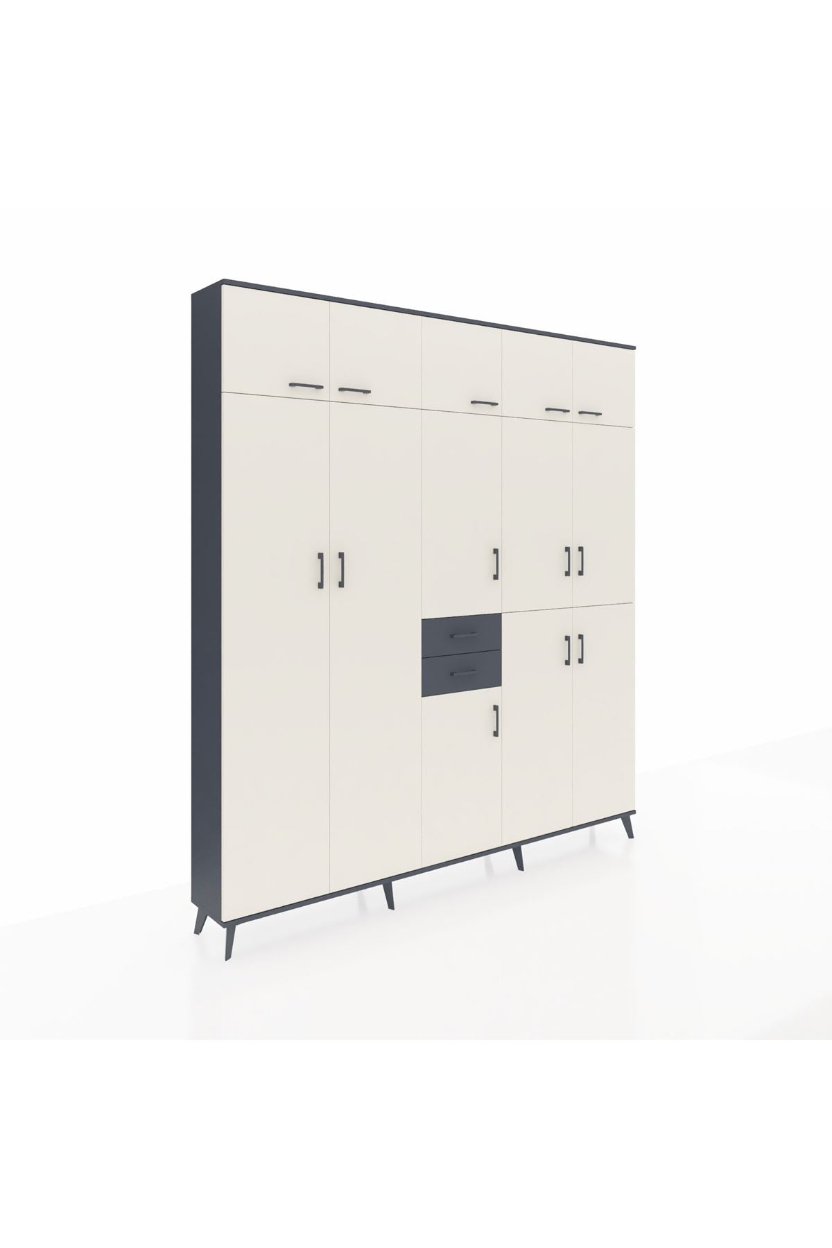 Arges Dolap 10 Raflı 2 Çekmeceli 3 Askılı 220x30x243 Antrasit-Aytaşı/Antrasit