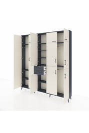 Arges Dolap 10 Raflı 2 Çekmeceli 3 Askılı 220x30x243 Antrasit-Aytaşı/Antrasit