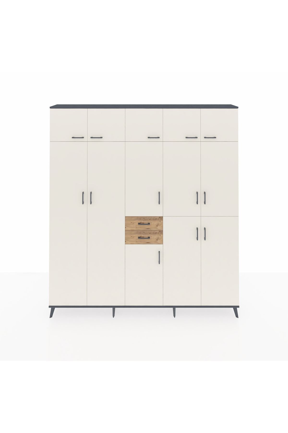 Arges Dolap 10 Raflı 2 Çekmeceli 3 Askılı 220x30x243 Antrasit-Aytaşı/Çam