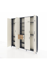 Arges Dolap 10 Raflı 2 Çekmeceli 3 Askılı 220x30x243 Antrasit-Aytaşı/Çam