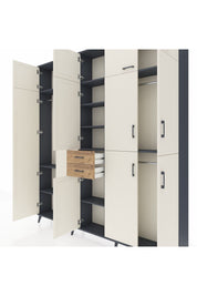 Arges Dolap 10 Raflı 2 Çekmeceli 3 Askılı 220x30x243 Antrasit-Aytaşı/Çam