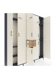 Arges Dolap 10 Raflı 2 Çekmeceli 3 Askılı 220x30x243 Antrasit-Aytaşı/Çam