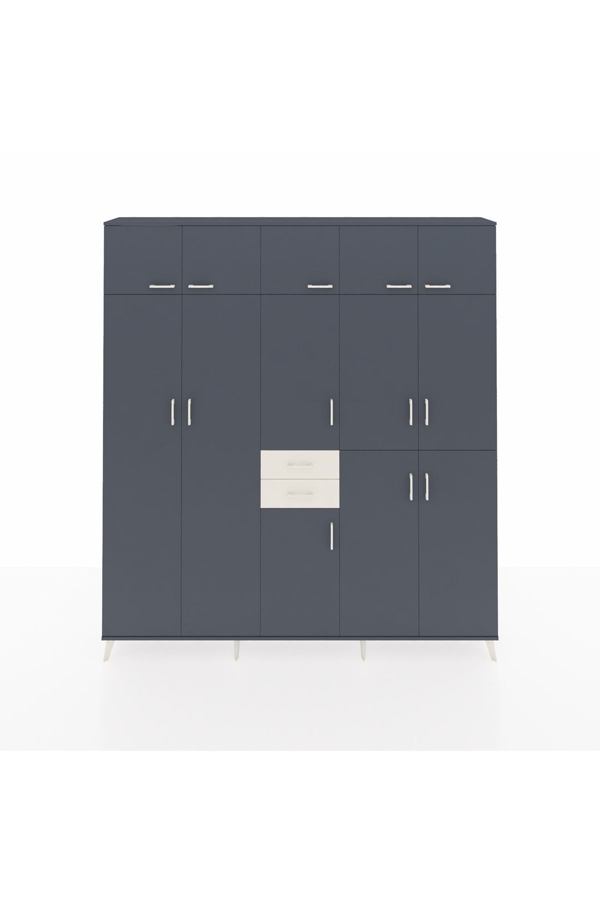 Arges Dolap 10 Raflı 2 Çekmeceli 3 Askılı 220x30x243 Antrasit-Antrasit/Aytaşı