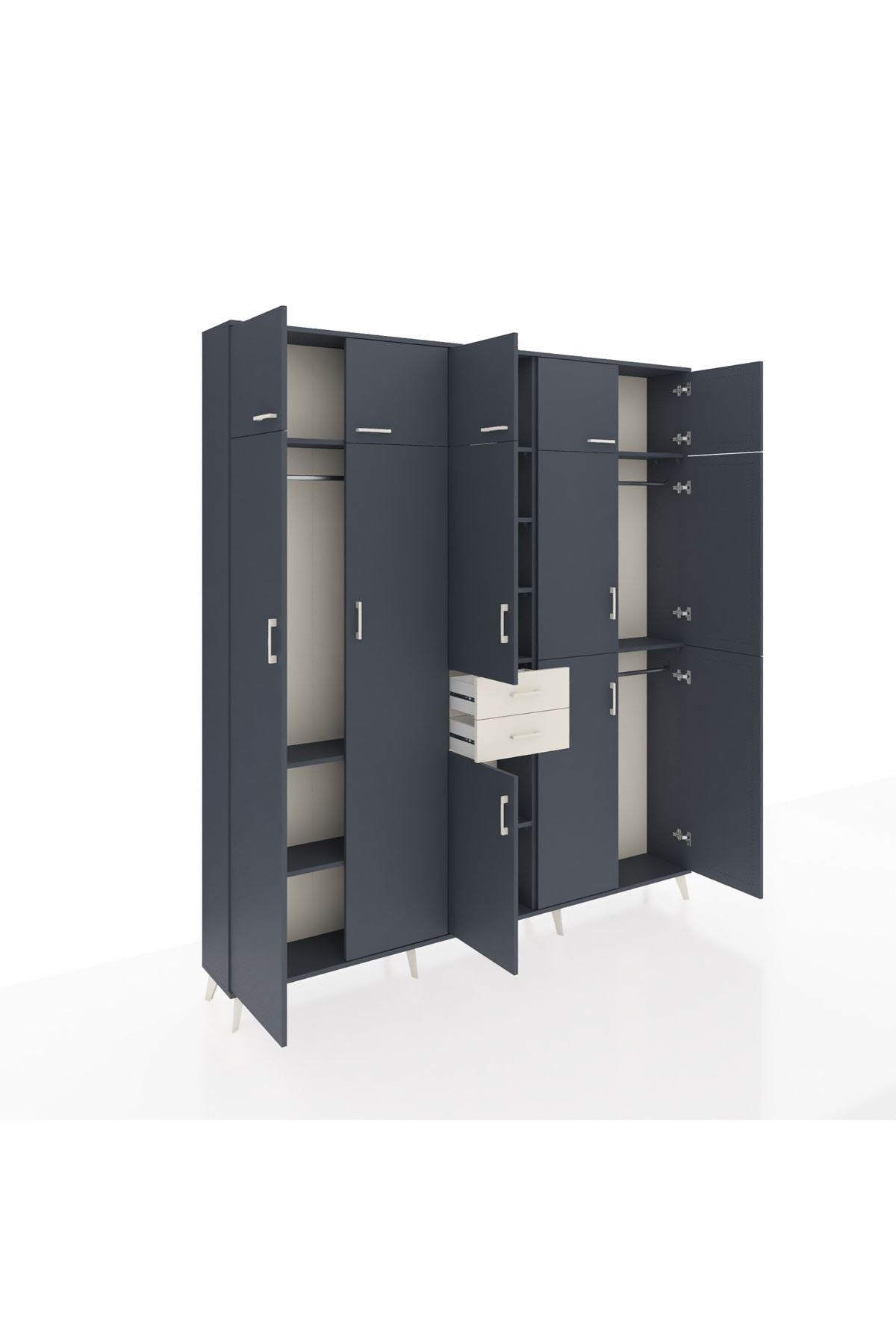 Arges Dolap 10 Raflı 2 Çekmeceli 3 Askılı 220x30x243 Antrasit-Antrasit/Aytaşı