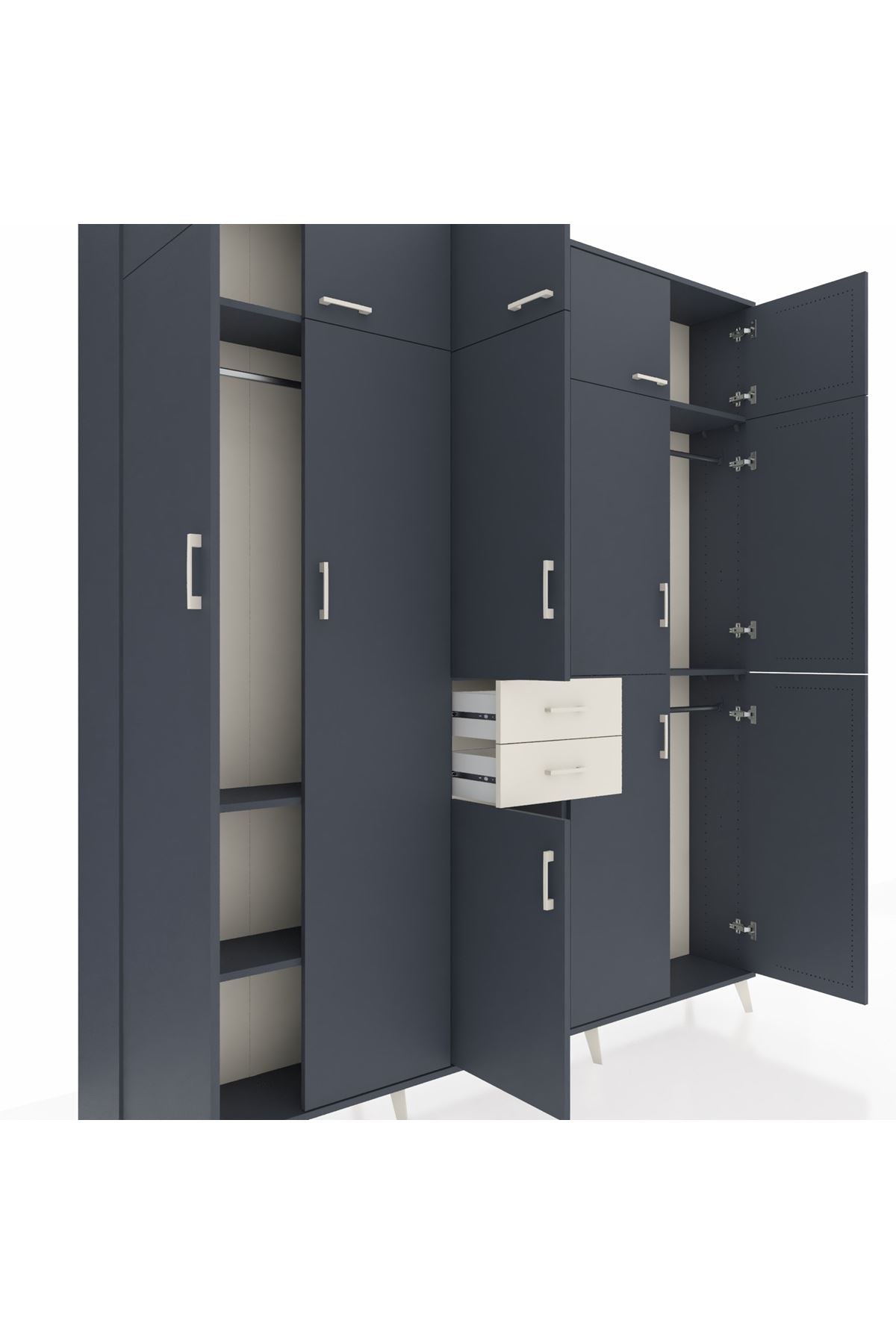 Arges Dolap 10 Raflı 2 Çekmeceli 3 Askılı 220x30x243 Antrasit-Antrasit/Aytaşı