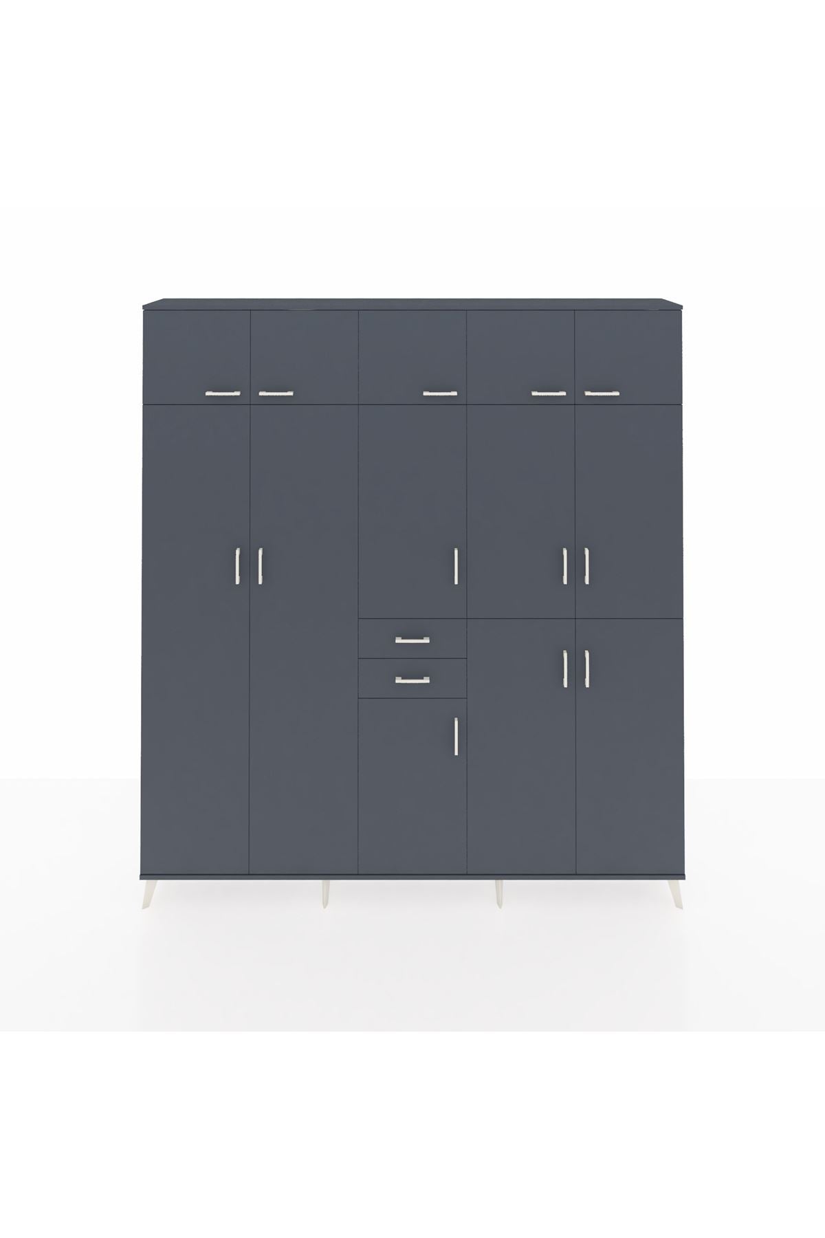 Arges Gardrop 10 Raflı 2 Çekmeceli 3 Askılı 220x30x243 Antrasit-Antrasit