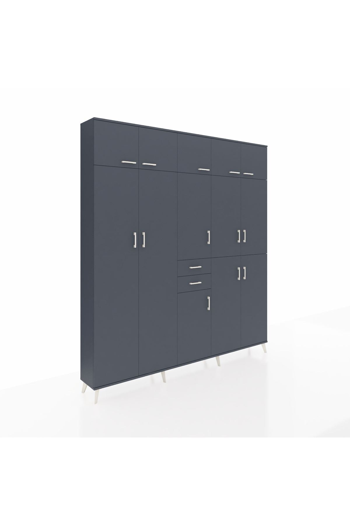 Arges Gardrop 10 Raflı 2 Çekmeceli 3 Askılı 220x30x243 Antrasit-Antrasit