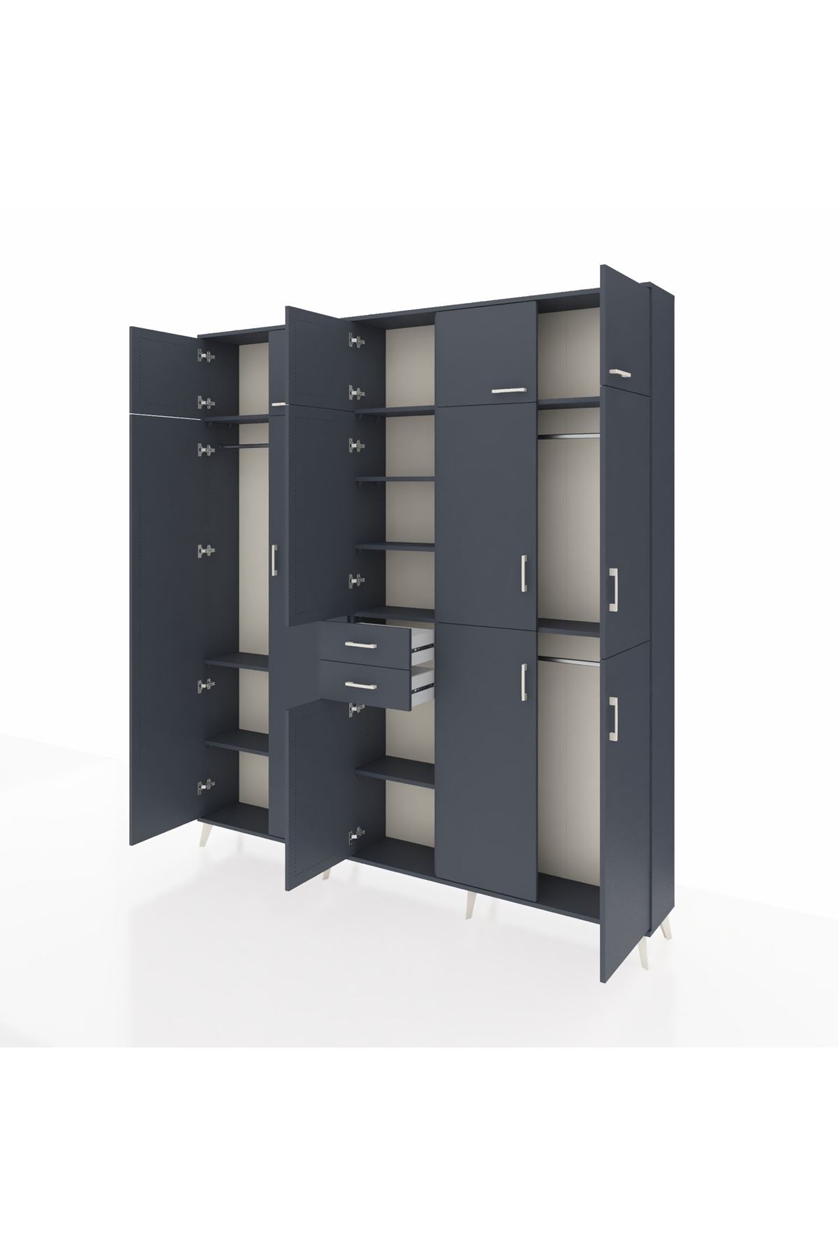 Arges Gardrop 10 Raflı 2 Çekmeceli 3 Askılı 220x30x243 Antrasit-Antrasit