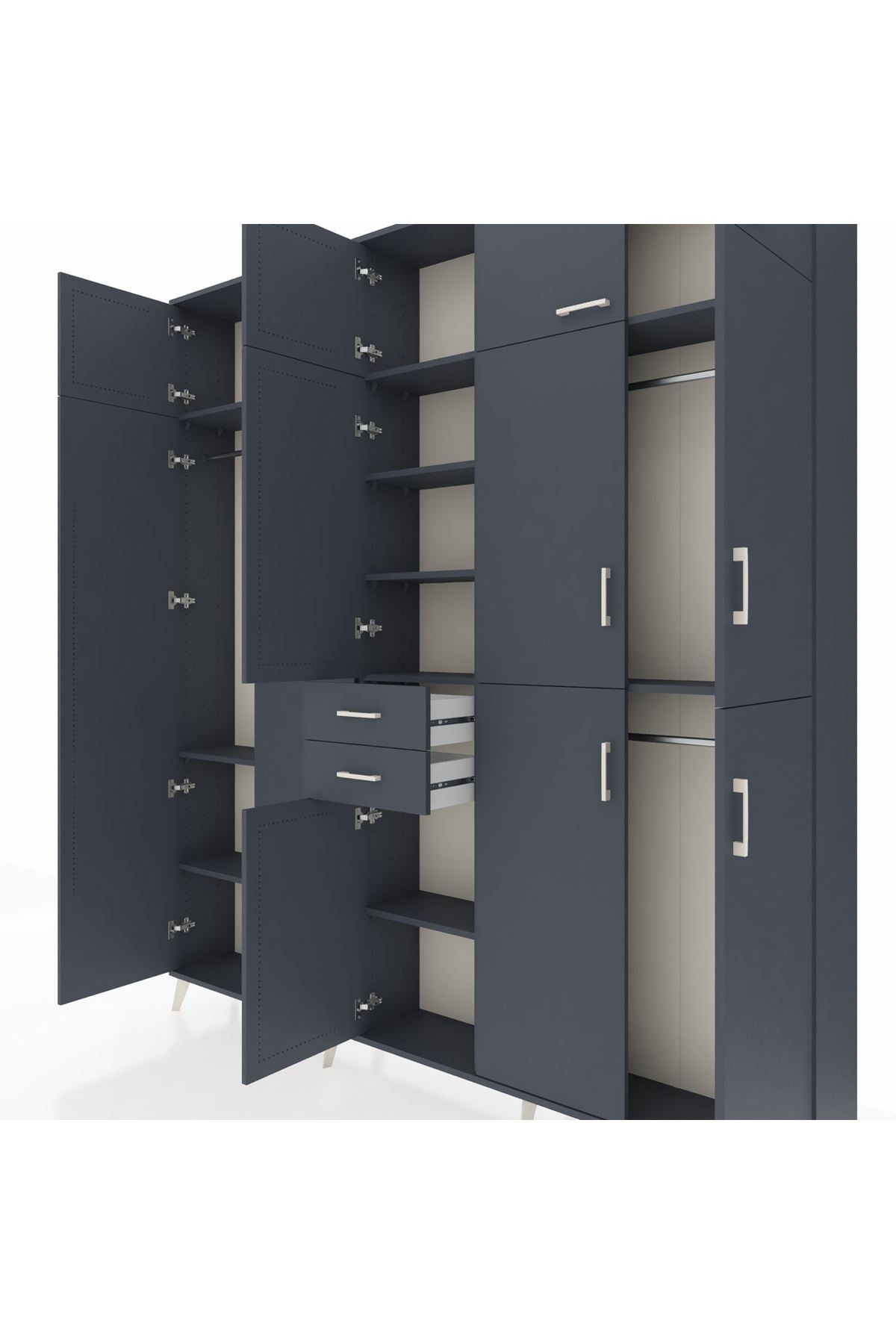 Arges Gardrop 10 Raflı 2 Çekmeceli 3 Askılı 220x30x243 Antrasit-Antrasit