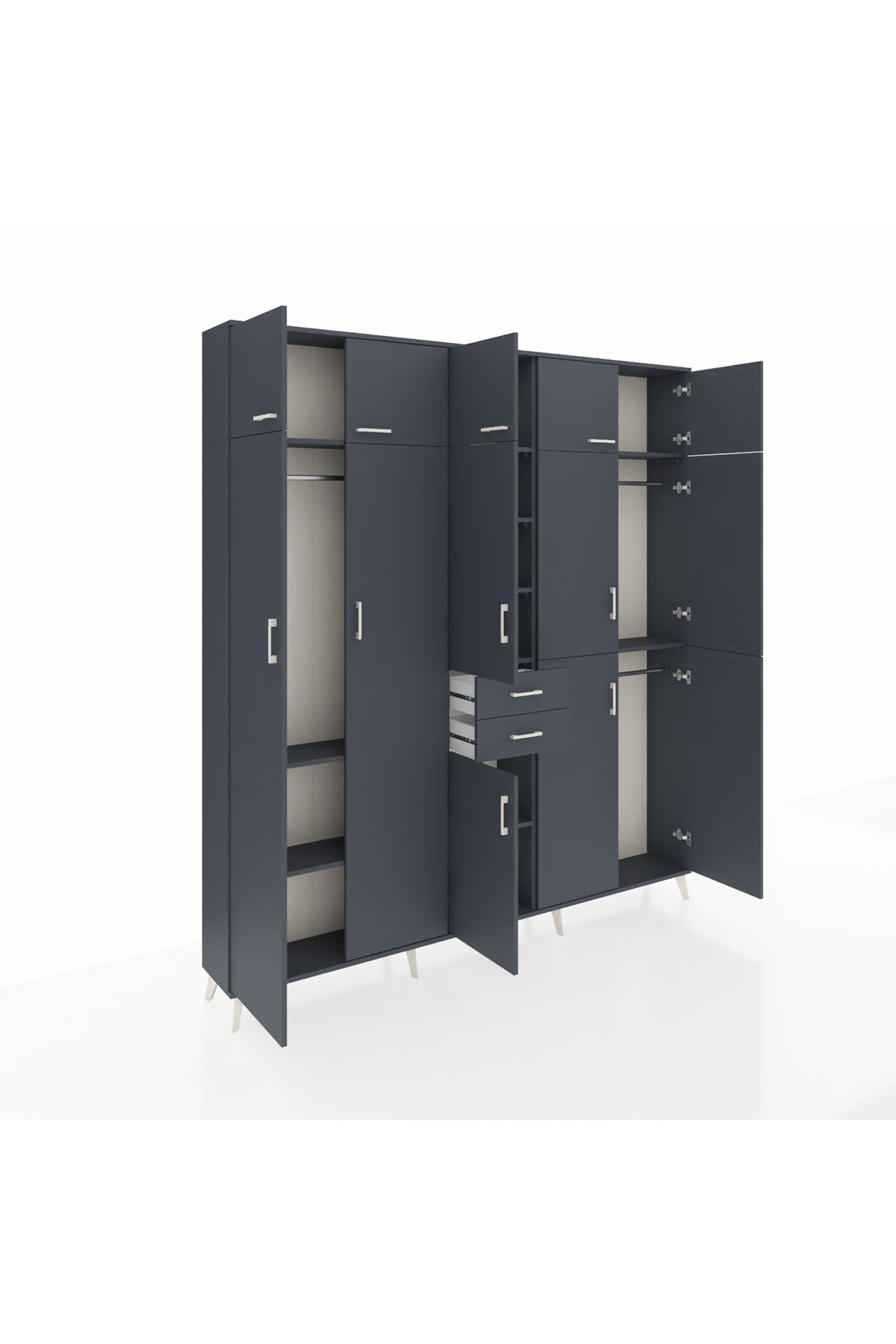 Arges Gardrop 10 Raflı 2 Çekmeceli 3 Askılı 220x30x243 Antrasit-Antrasit