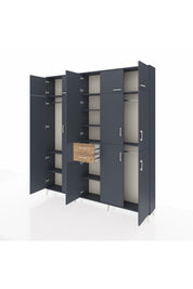 Arges Dolap 10 Raflı 2 Çekmeceli 3 Askılı 220x30x243 Antrasit-Antrasit/Çam