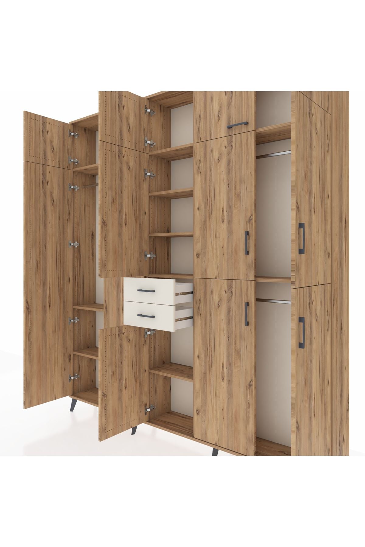 Arges Dolap 10 Raflı 2 Çekmeceli 3 Askılı 220x30x243 Çam-Çam/Aytaşı