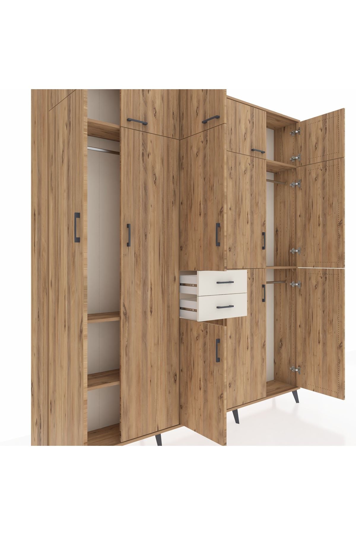 Arges Dolap 10 Raflı 2 Çekmeceli 3 Askılı 220x30x243 Çam-Çam/Aytaşı