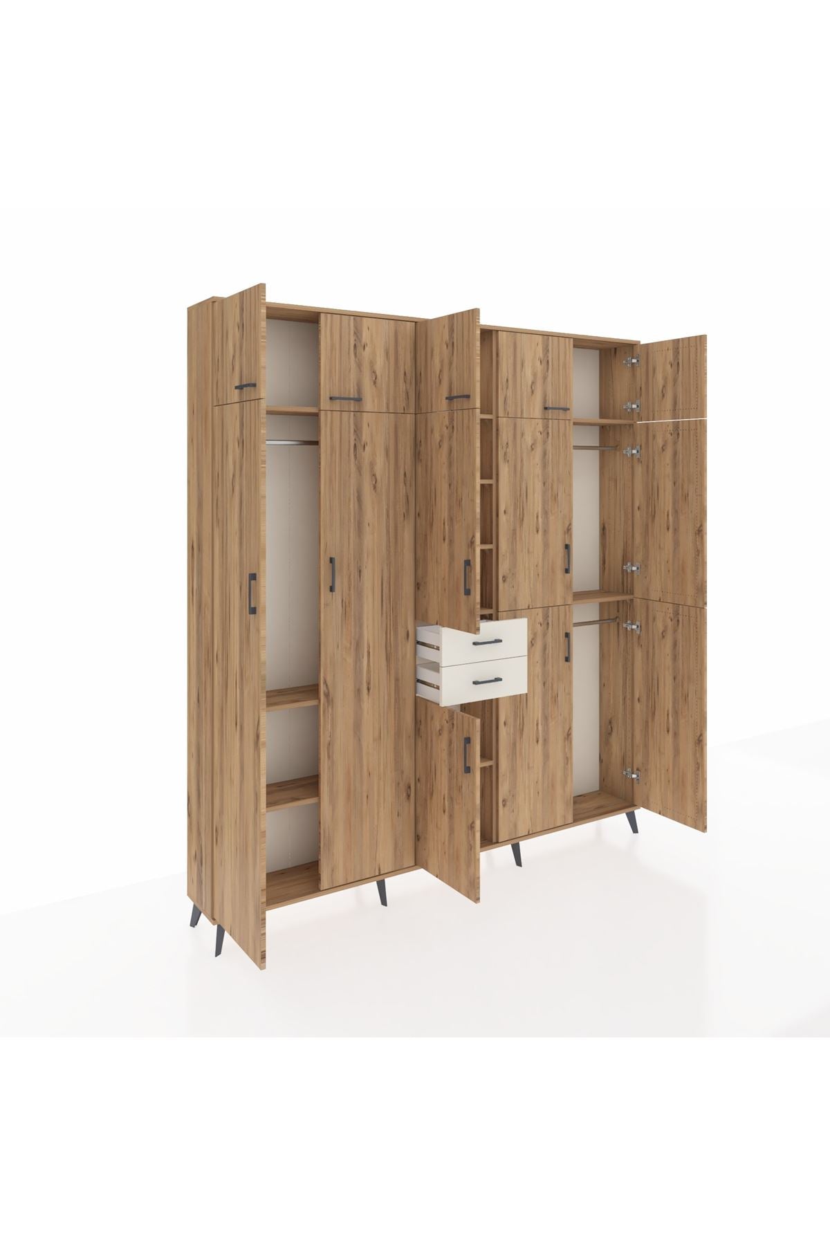 Arges Dolap 10 Raflı 2 Çekmeceli 3 Askılı 220x30x243 Çam-Çam/Aytaşı