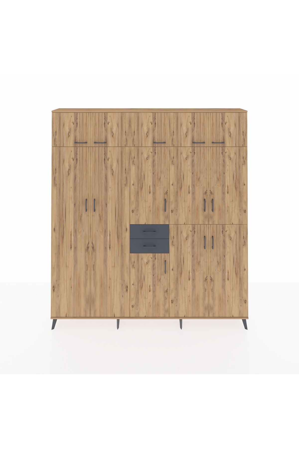 Arges Dolap 10 Raflı 2 Çekmeceli 3 Askılı 220x30x243 Çam-Çam/Antrasit