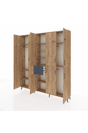 Arges Dolap 10 Raflı 2 Çekmeceli 3 Askılı 220x30x243 Çam-Çam/Antrasit