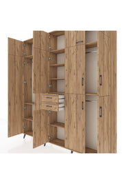 Arges Gardrop 10 Raflı 2 Çekmeceli 3 Askılı 220x30x243 Çam-Çam