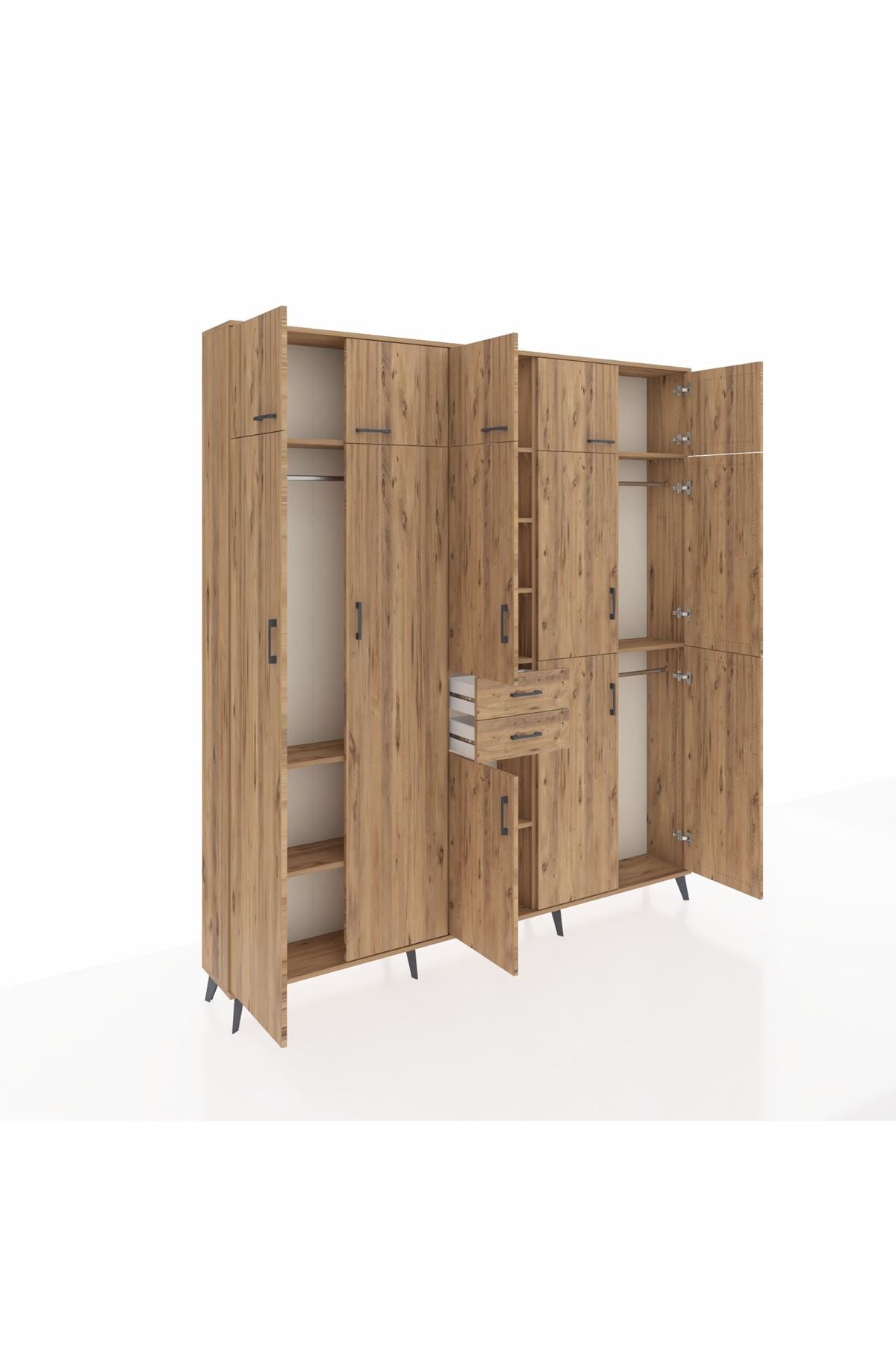 Arges Gardrop 10 Raflı 2 Çekmeceli 3 Askılı 220x30x243 Çam-Çam