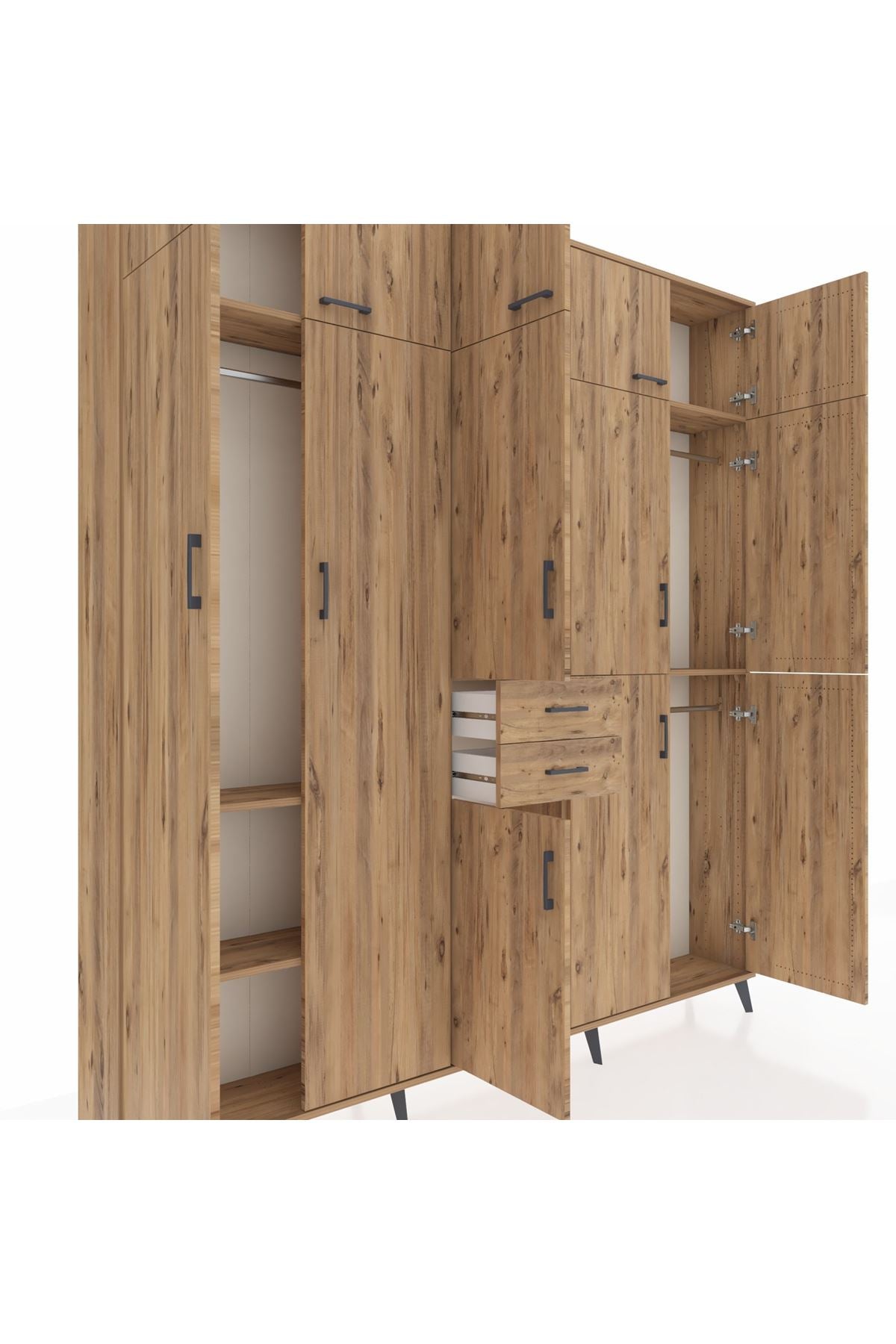 Arges Gardrop 10 Raflı 2 Çekmeceli 3 Askılı 220x30x243 Çam-Çam