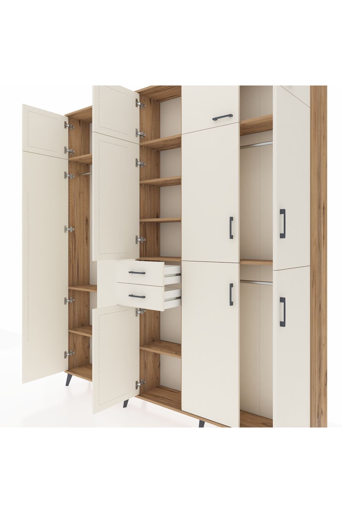 Arges Gardrop 10 Raflı 2 Çekmeceli 3 Askılı 220x30x243 Çam-Aytaşı