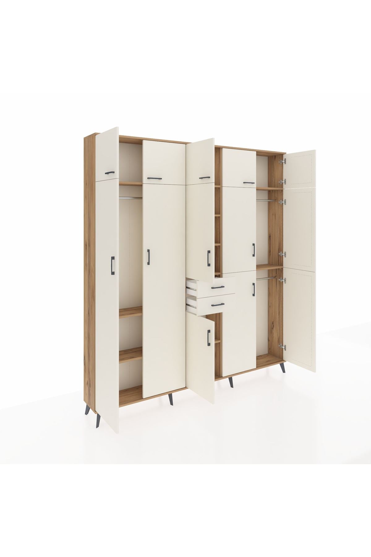 Arges Gardrop 10 Raflı 2 Çekmeceli 3 Askılı 220x30x243 Çam-Aytaşı