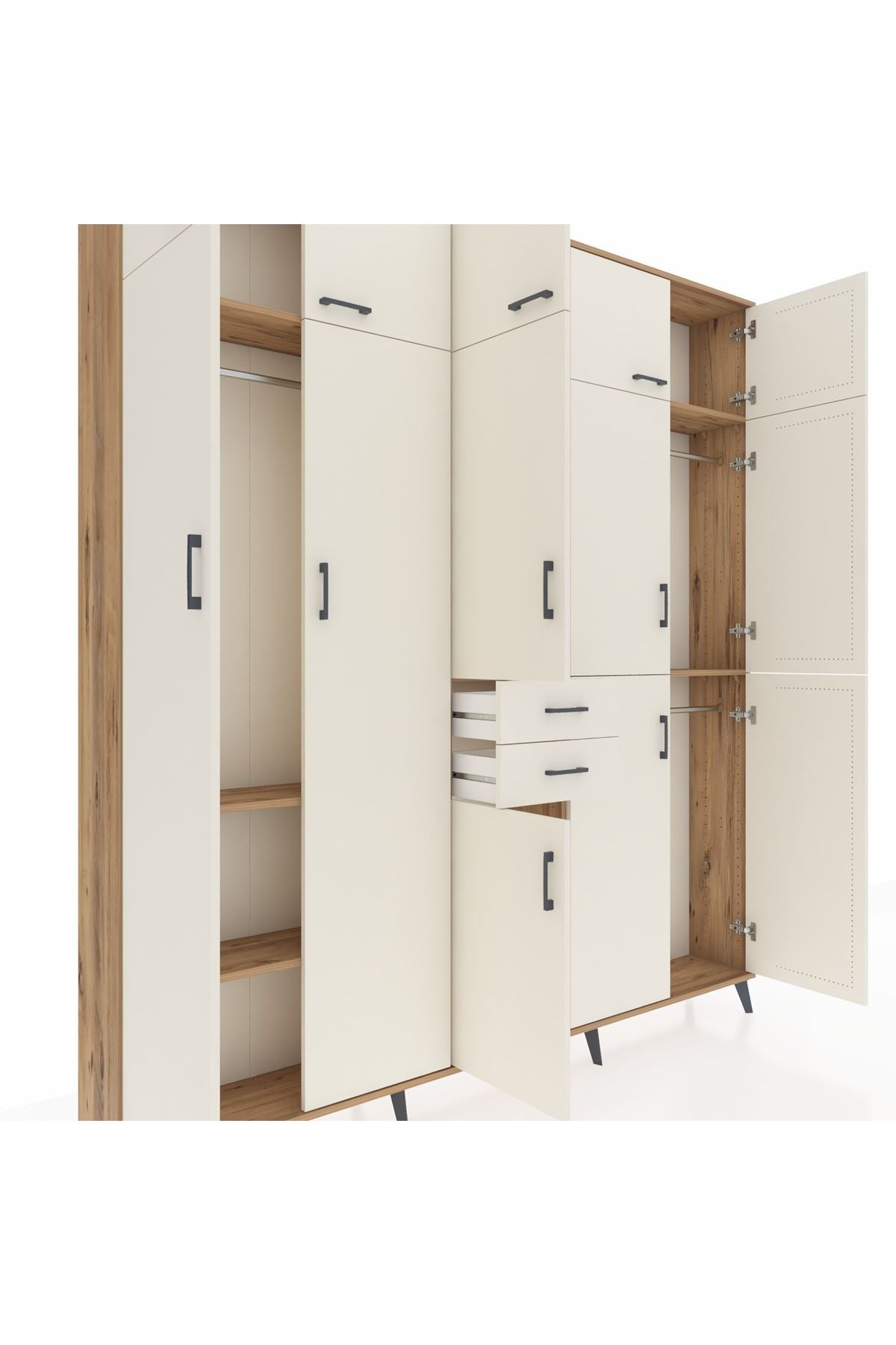 Arges Gardrop 10 Raflı 2 Çekmeceli 3 Askılı 220x30x243 Çam-Aytaşı