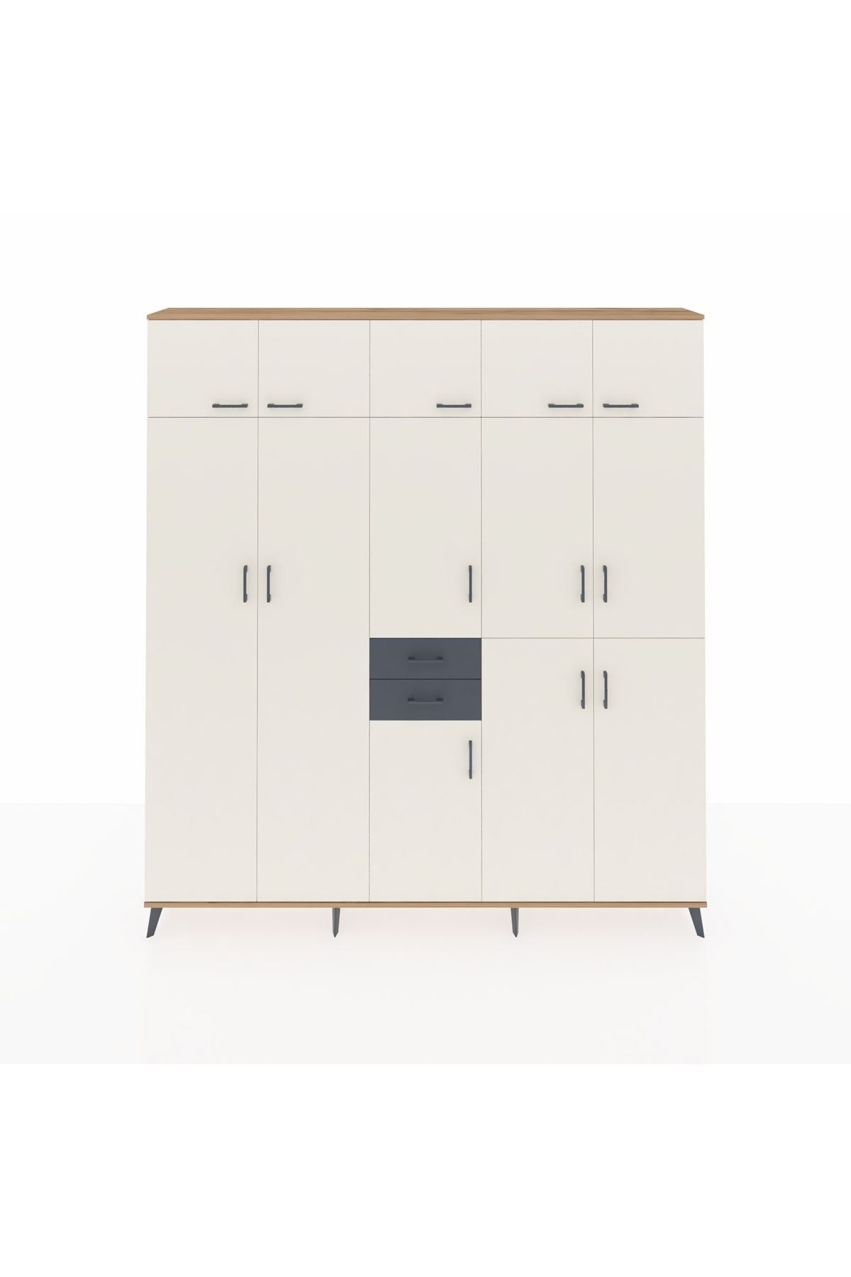 Arges Dolap 10 Raflı 2 Çekmeceli 3 Askılı 220x30x243 Çam-Aytaşı/Antrasit