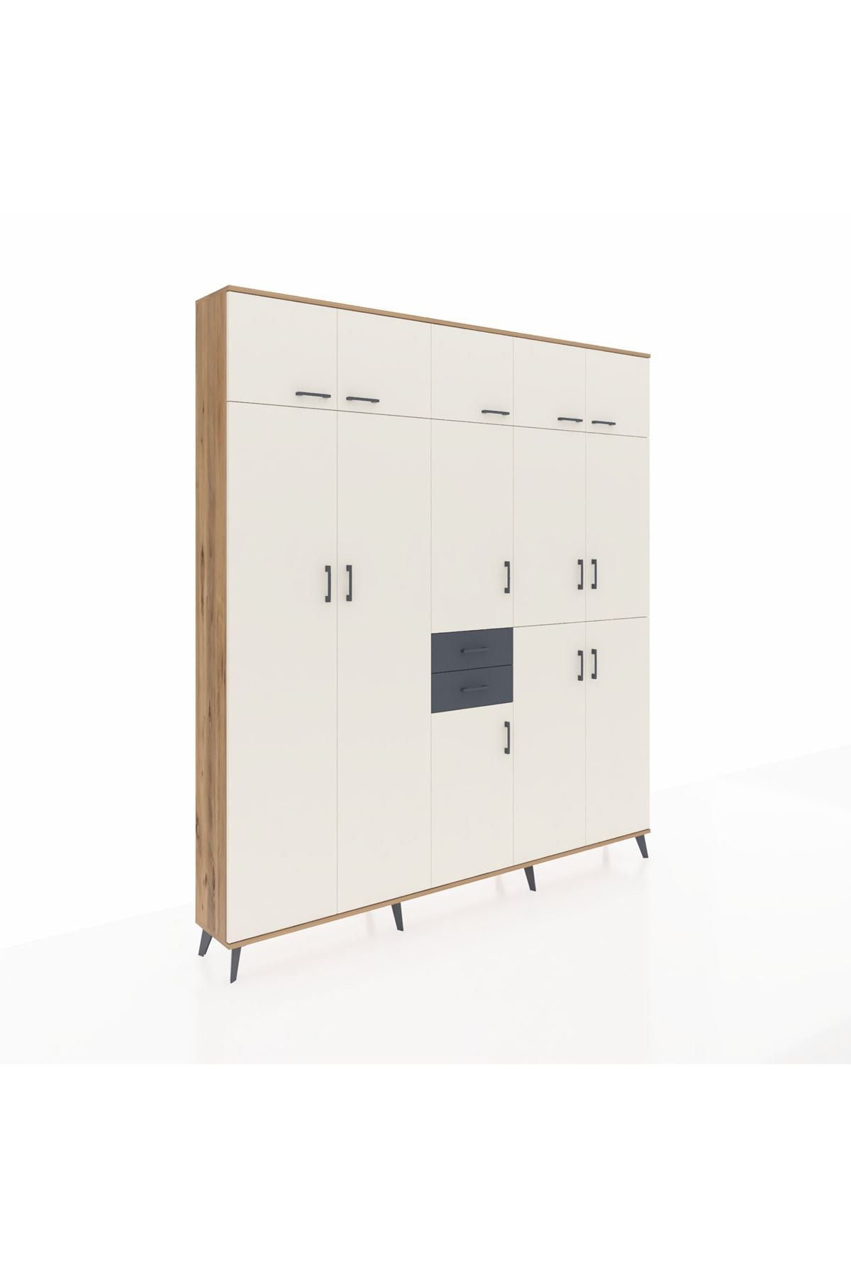 Arges Dolap 10 Raflı 2 Çekmeceli 3 Askılı 220x30x243 Çam-Aytaşı/Antrasit