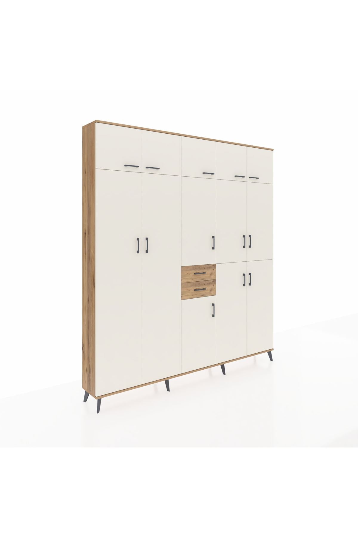 Arges Dolap 10 Raflı 2 Çekmeceli 3 Askılı 220x30x243 Çam-Aytaşı/Çam