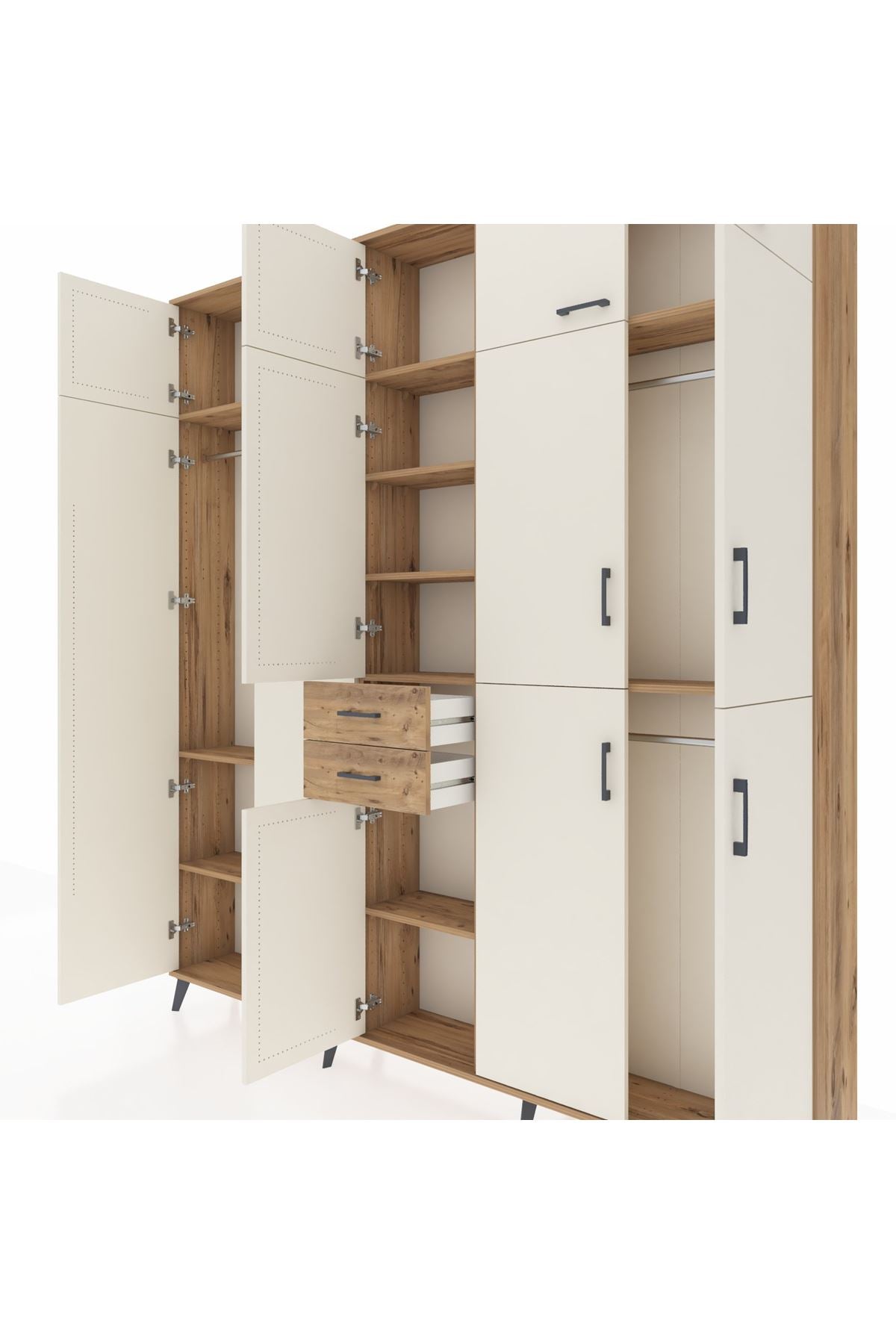 Arges Dolap 10 Raflı 2 Çekmeceli 3 Askılı 220x30x243 Çam-Aytaşı/Çam