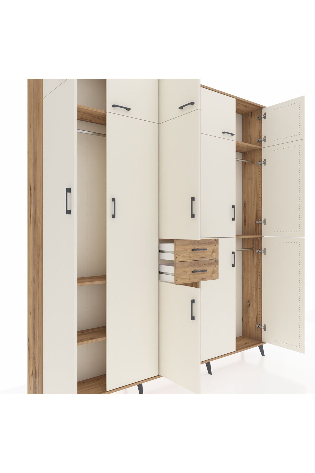 Arges Dolap 10 Raflı 2 Çekmeceli 3 Askılı 220x30x243 Çam-Aytaşı/Çam