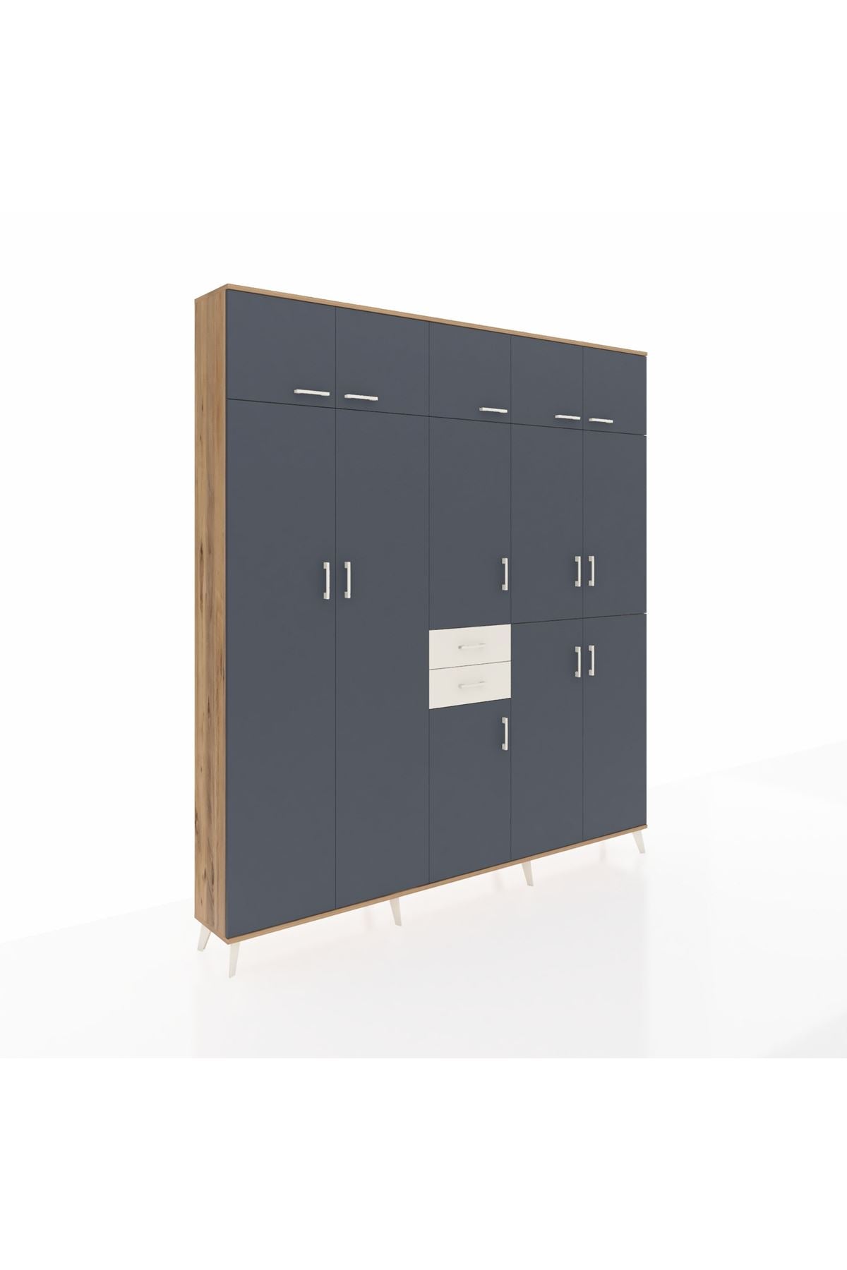 Arges Dolap 10 Raflı 2 Çekmeceli 3 Askılı 220x30x243 Çam-Antrasit/Aytaşı