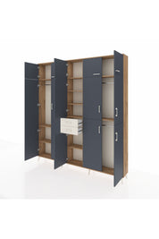 Arges Dolap 10 Raflı 2 Çekmeceli 3 Askılı 220x30x243 Çam-Antrasit/Aytaşı