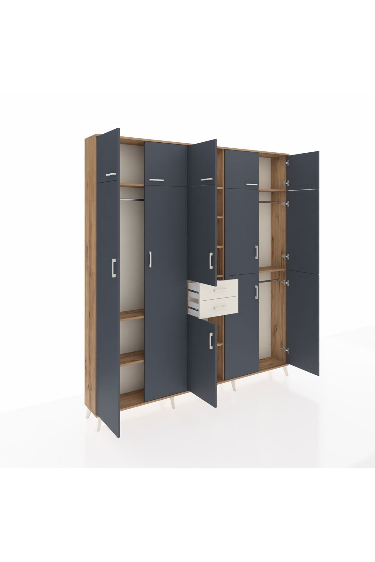 Arges Dolap 10 Raflı 2 Çekmeceli 3 Askılı 220x30x243 Çam-Antrasit/Aytaşı