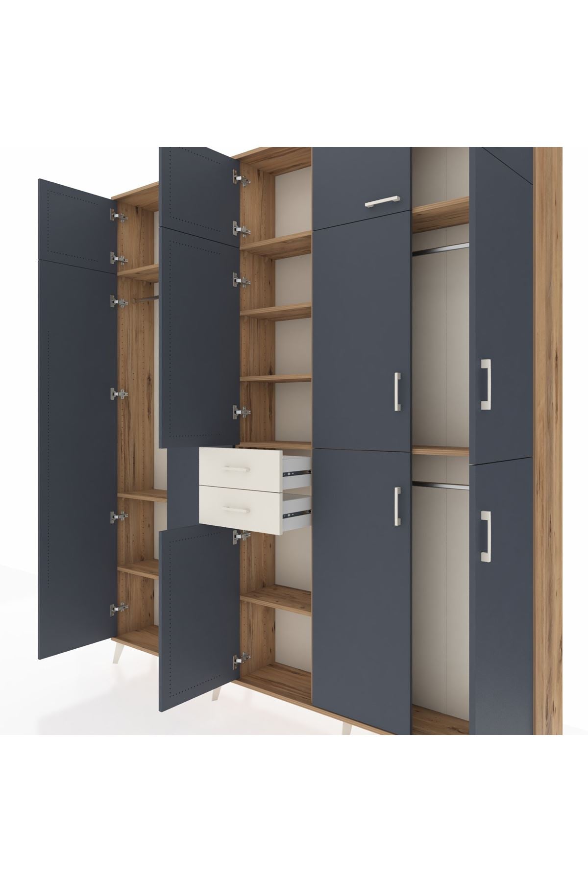 Arges Dolap 10 Raflı 2 Çekmeceli 3 Askılı 220x30x243 Çam-Antrasit/Aytaşı