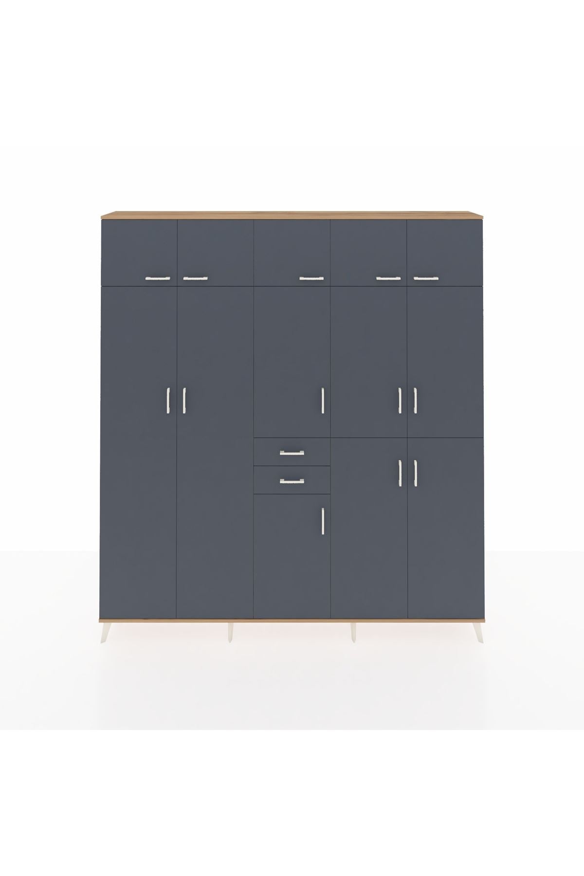 Arges Gardrop 10 Raflı 2 Çekmeceli 3 Askılı 220x30x243 Çam-Antrasit