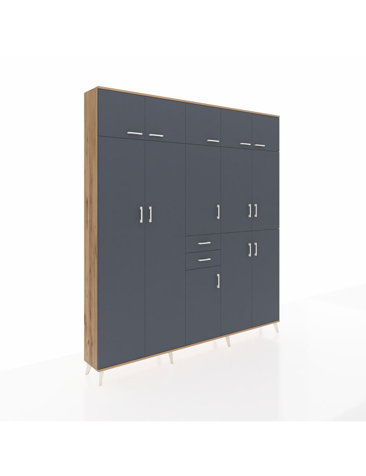 Arges Gardrop 10 Raflı 2 Çekmeceli 3 Askılı 220x30x243 Çam-Antrasit