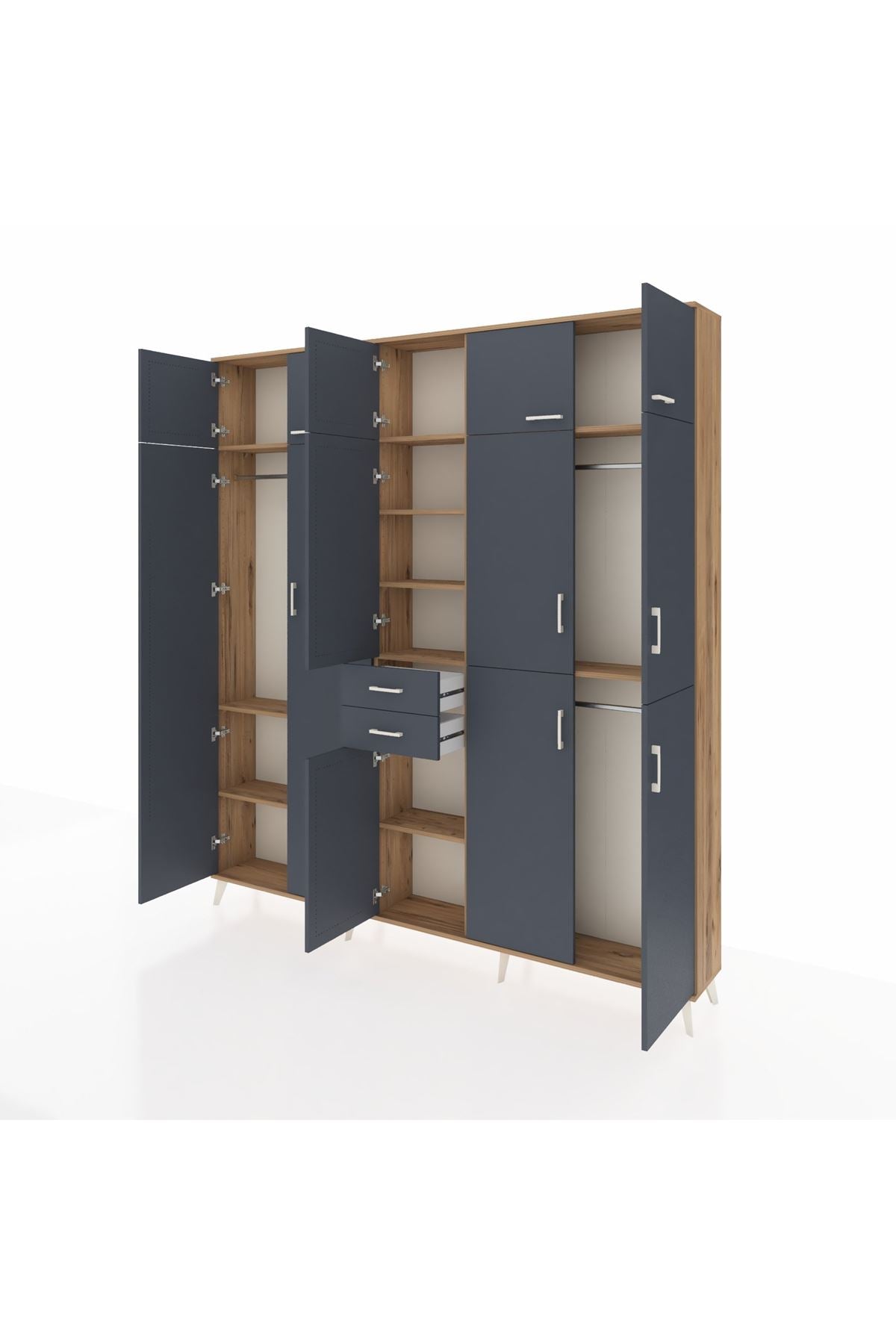 Arges Gardrop 10 Raflı 2 Çekmeceli 3 Askılı 220x30x243 Çam-Antrasit