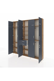 Arges Gardrop 10 Raflı 2 Çekmeceli 3 Askılı 220x30x243 Çam-Antrasit