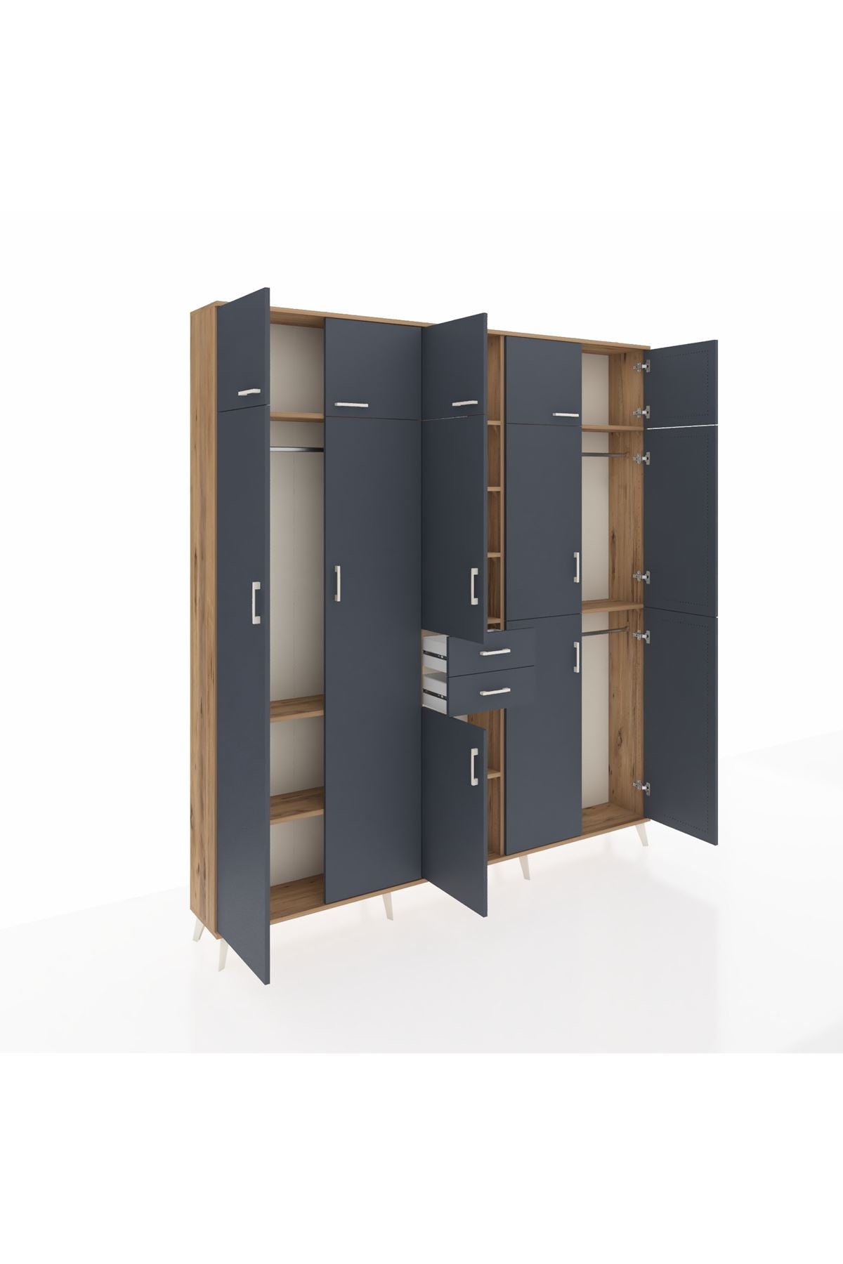 Arges Gardrop 10 Raflı 2 Çekmeceli 3 Askılı 220x30x243 Çam-Antrasit